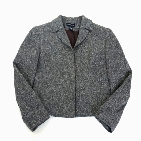 Ann Taylor Silk Wool Nylon Blend Grey Tweed Long Sleeve Zip Up Blazer 2 - Picture 8 of 10